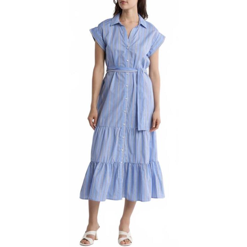 Tommy Hilfiger 100% Cotton Cap Sleeve Tiered Shirt Dress Blue Stripes NWT 12/XL